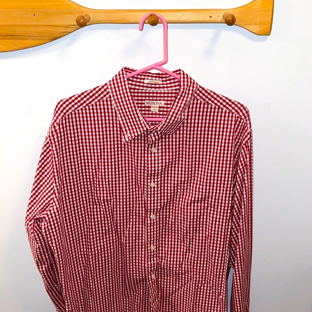Merona Red Checkered Long Sleeve Button Down